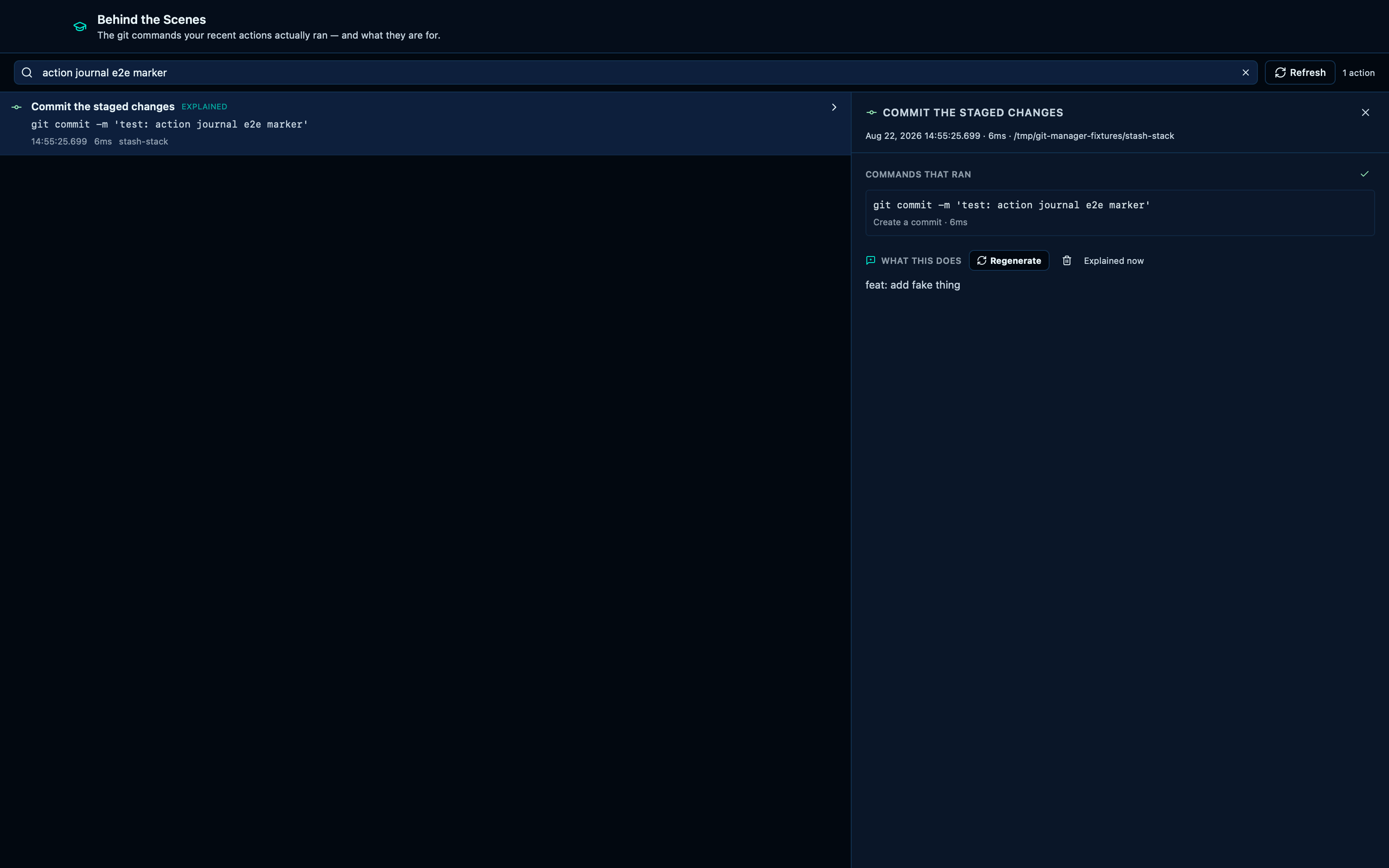 Explaining the commands behind a recent action