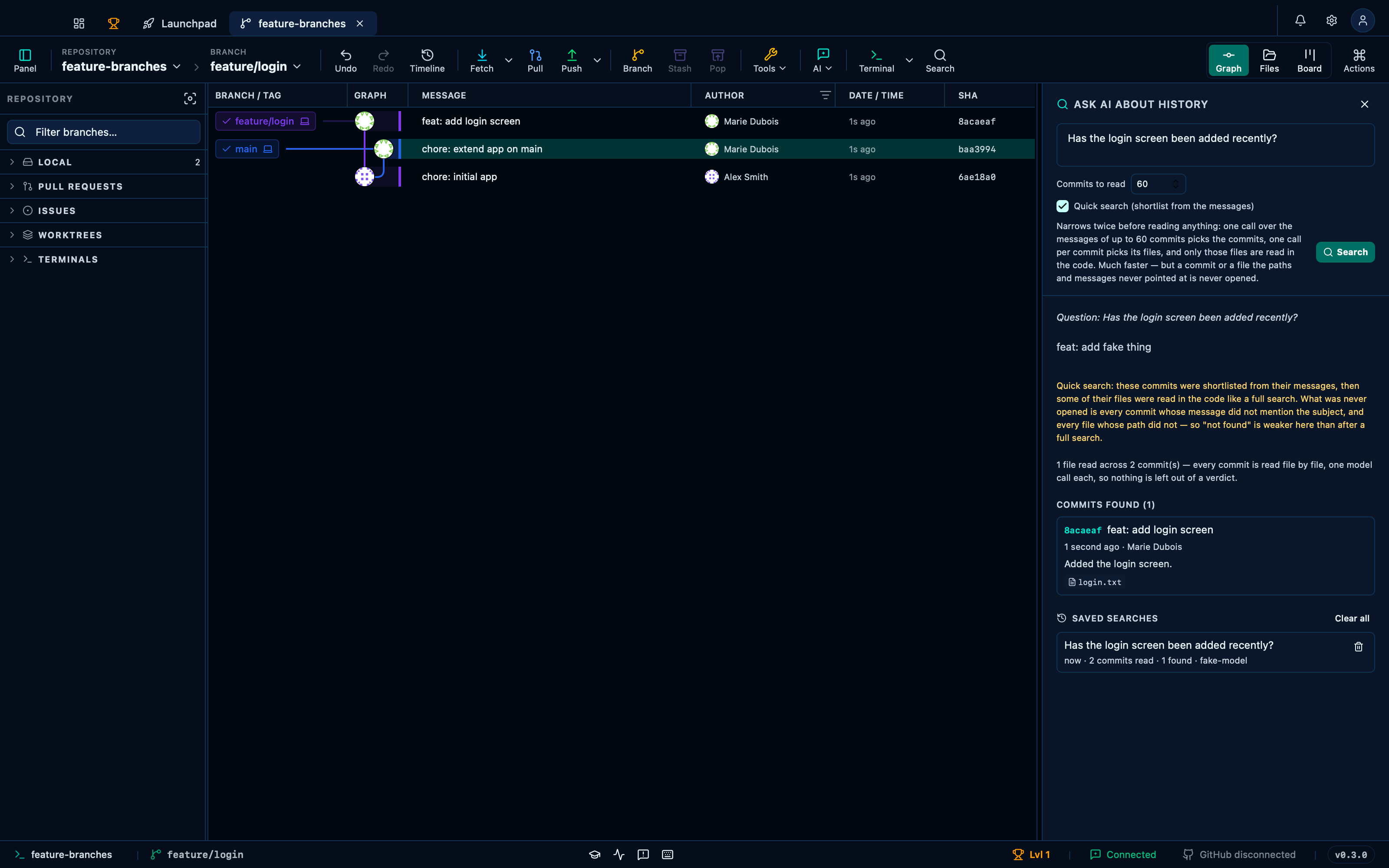 Quick mode shortlists by message before reading any code