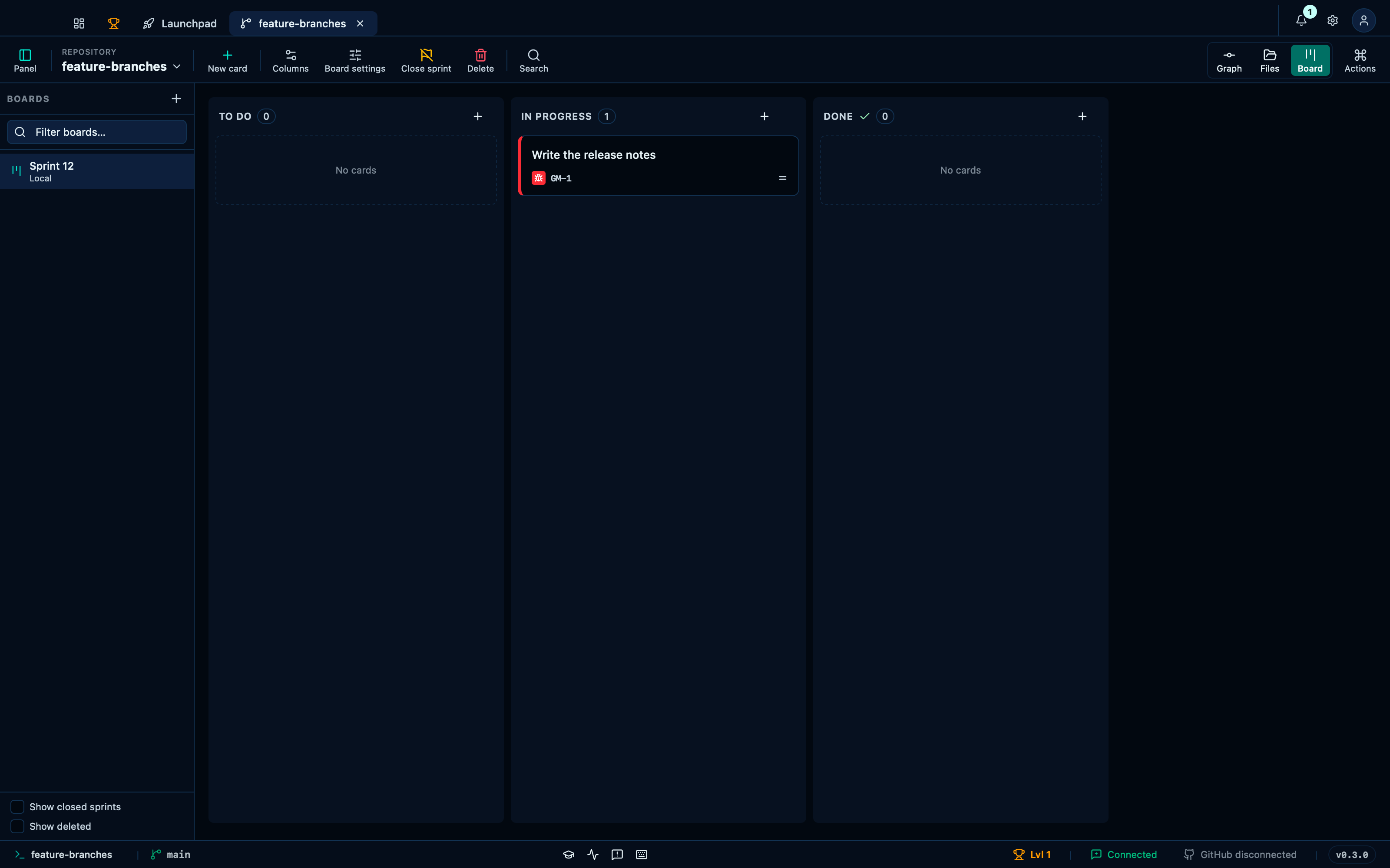Adding a card and moving it across the board