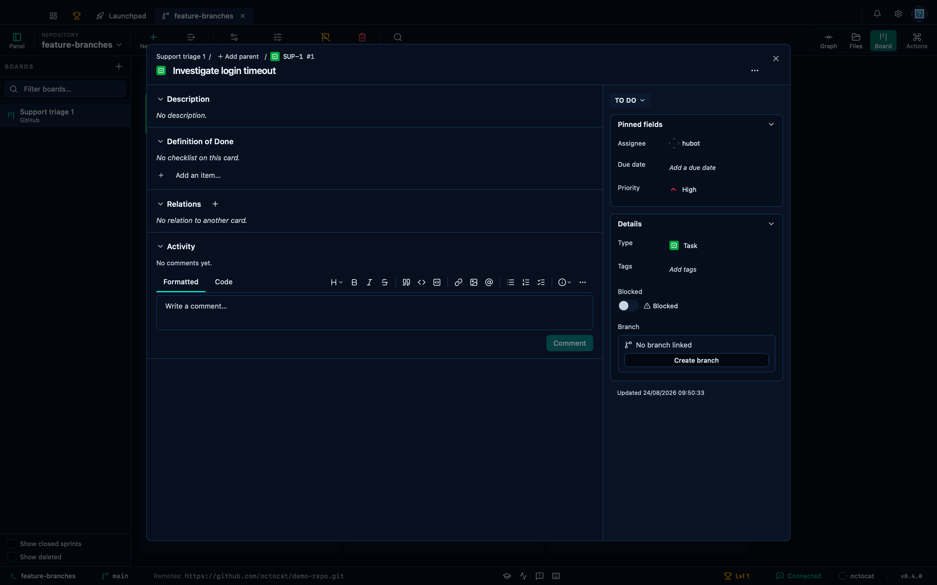 Creating a board backed by GitHub issues