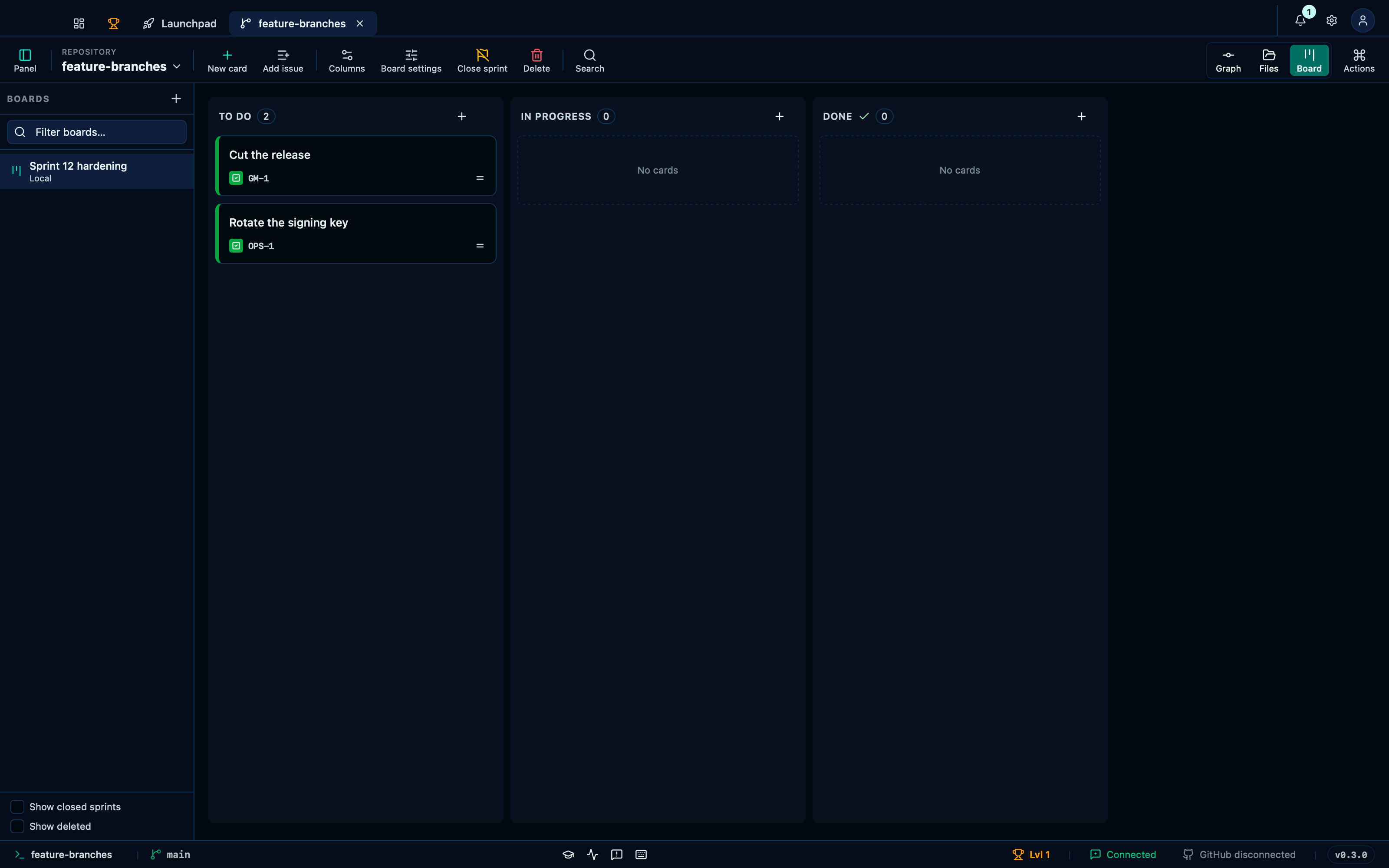 Renaming the board and its prefix leaves the existing cards' identifiers alone