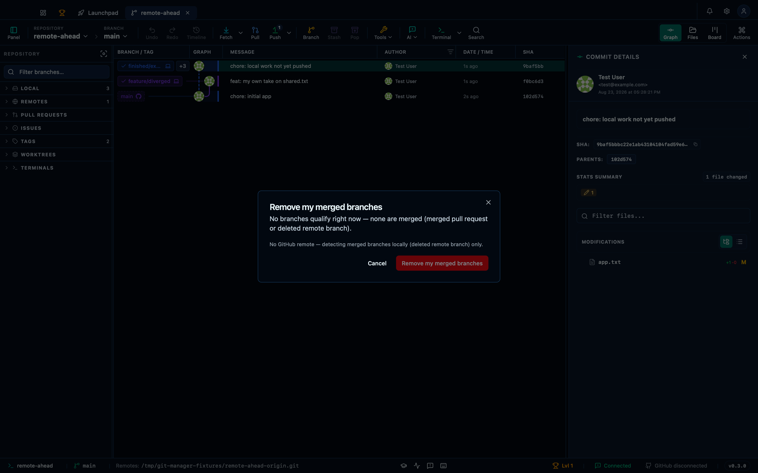 Narrowing bulk cleanup to your own merged branches