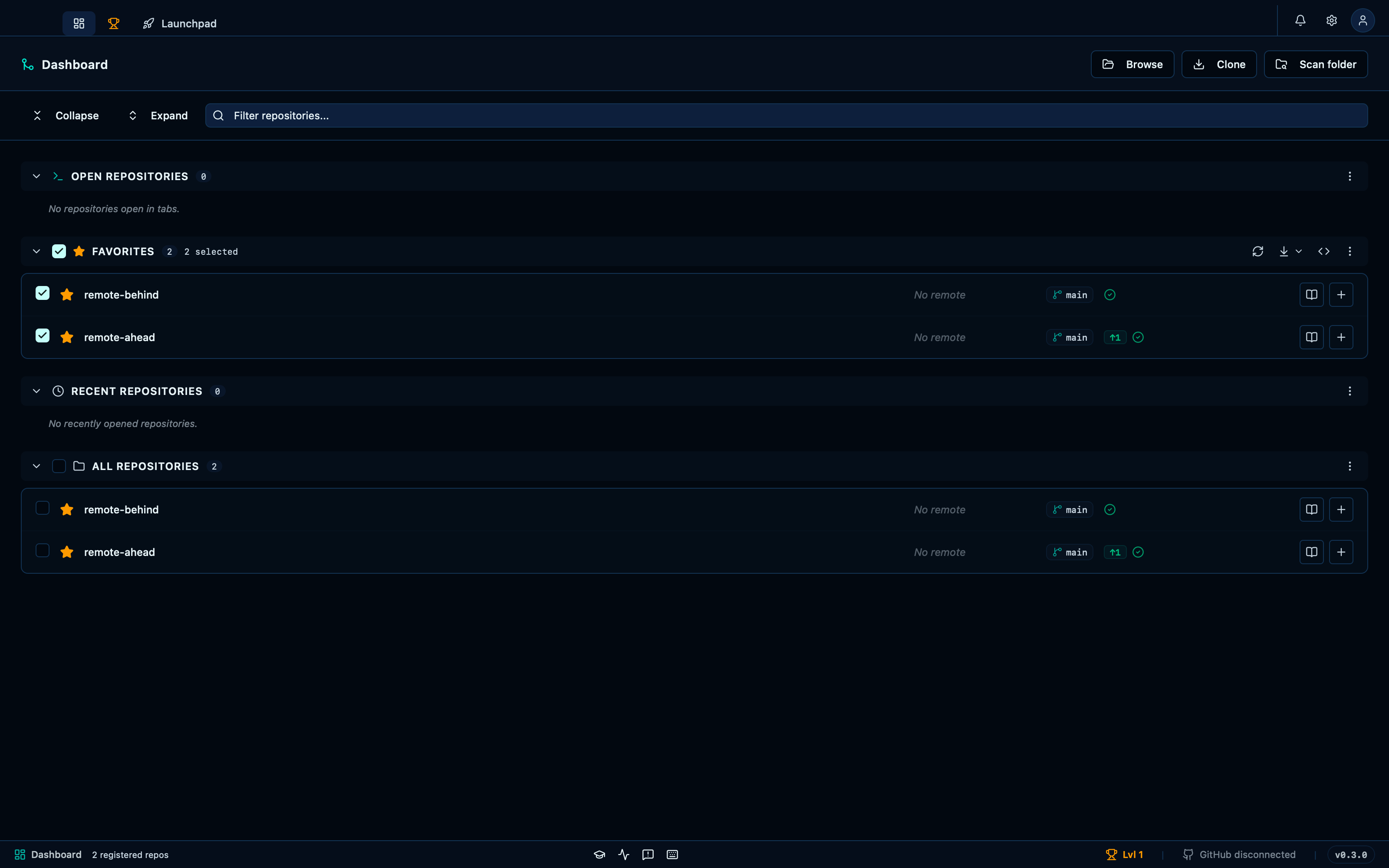 Fetching or pulling several repositories at once from a section
