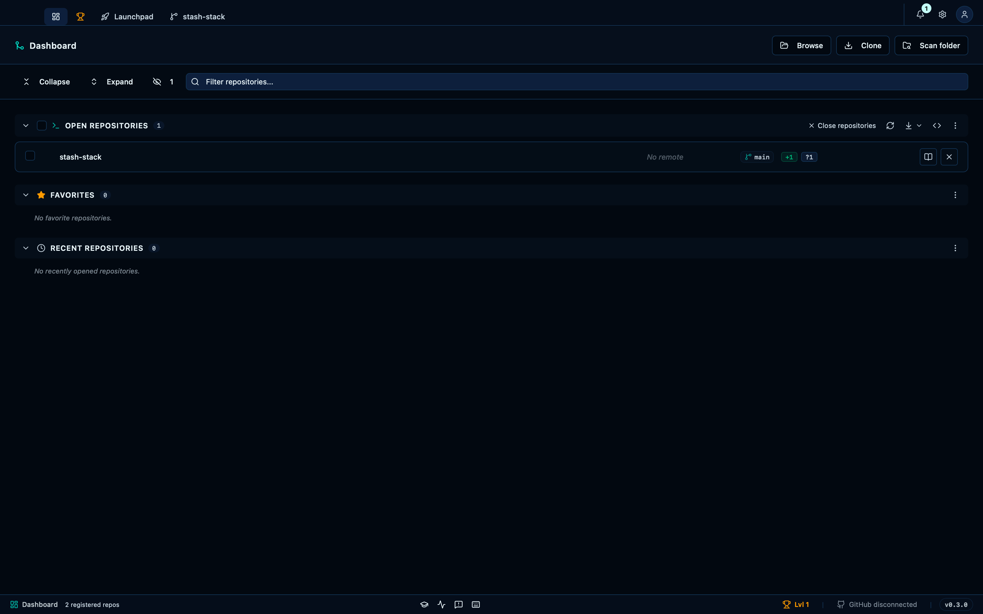 Filtering, folding and hiding sections on the dashboard