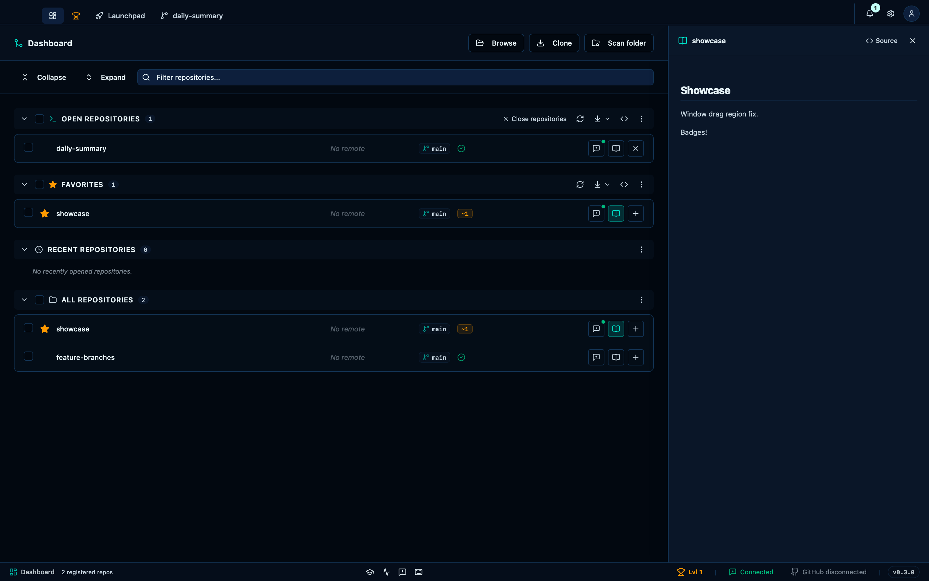 Pinning a project keeps it at the top of the dashboard