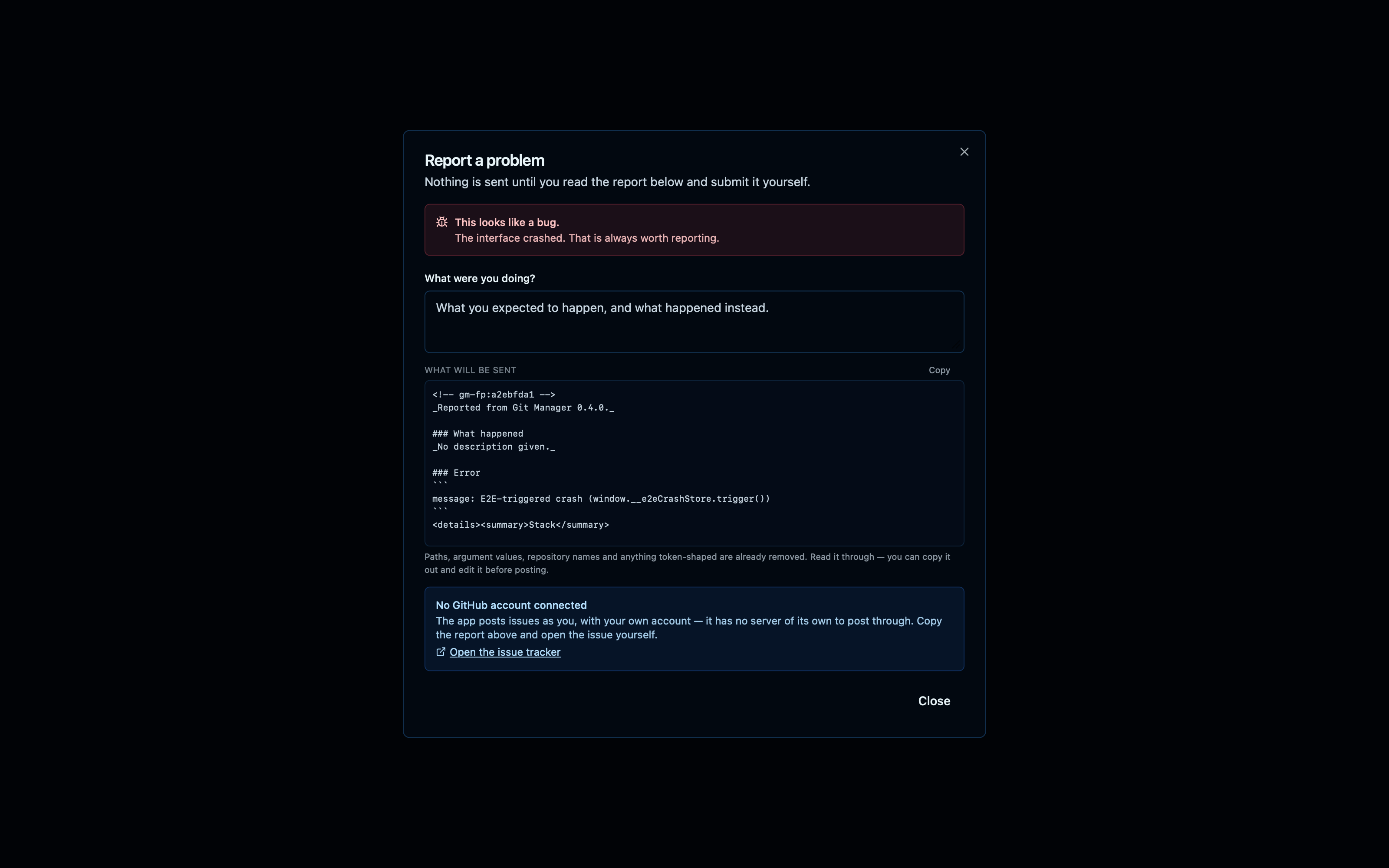 Reporting a crash from the top-level error boundary