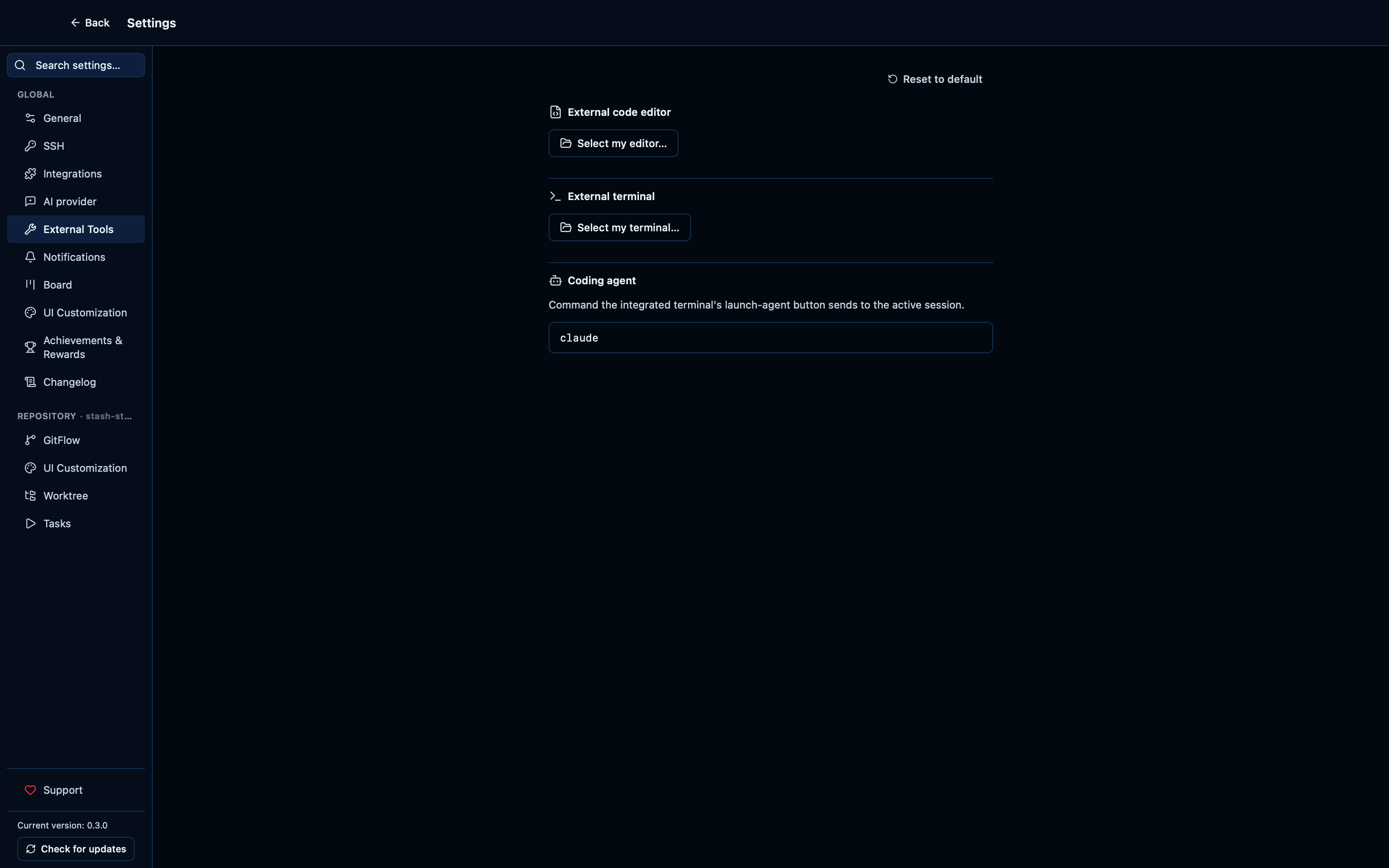 Pointing the app at your own editor and terminal