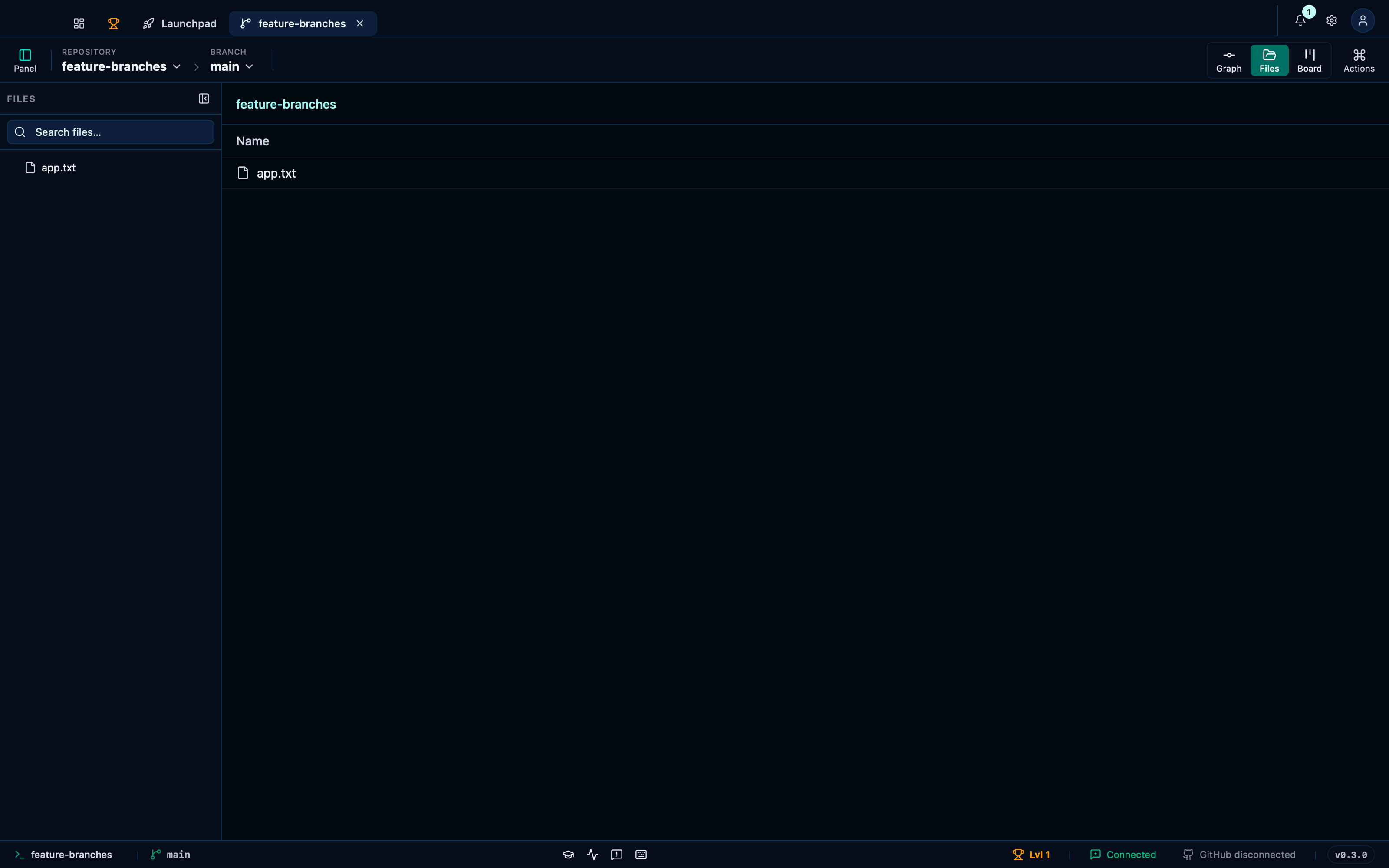 Opening the file explorer lists the working tree