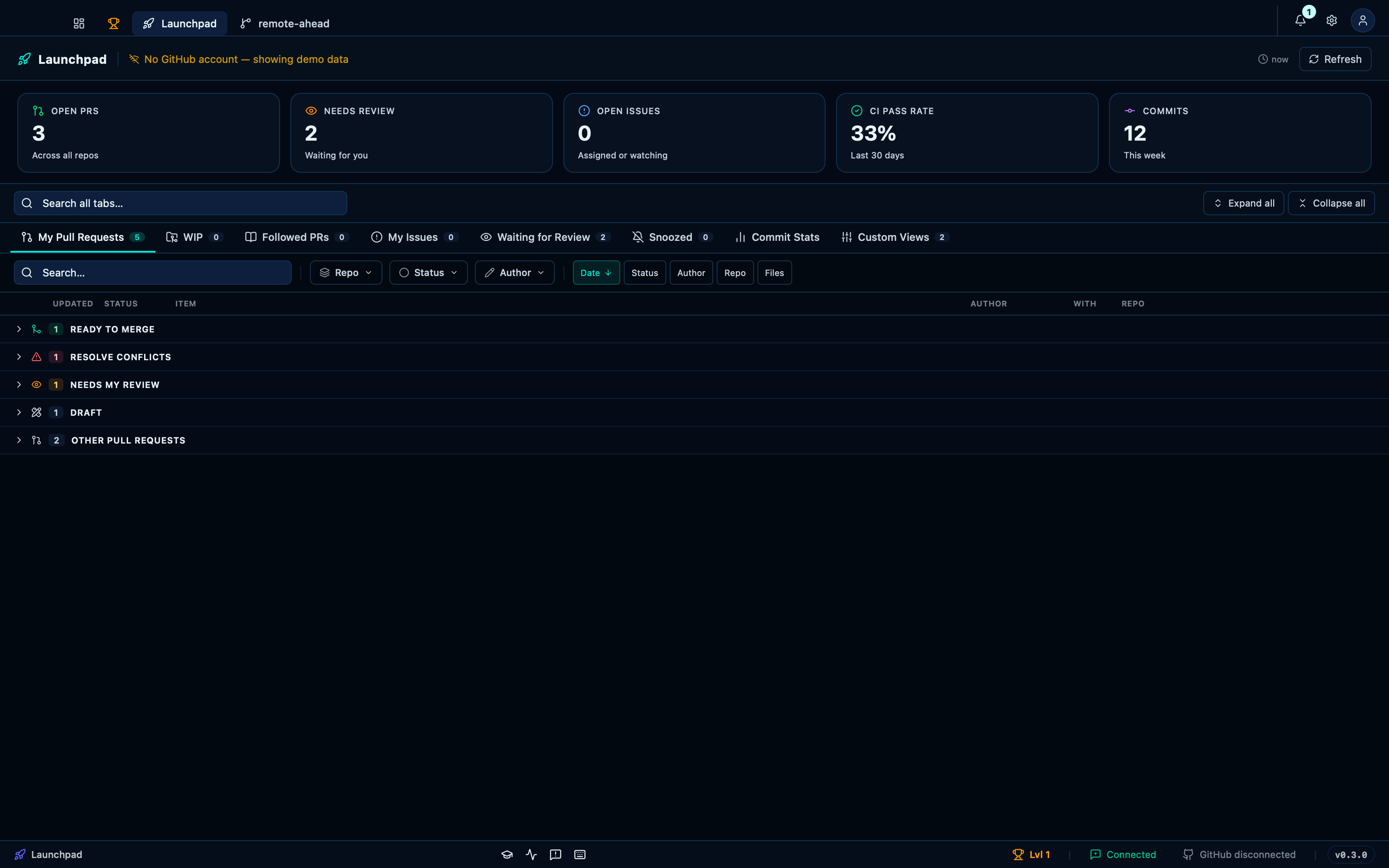 Searching across the active tab, and folding every group at once