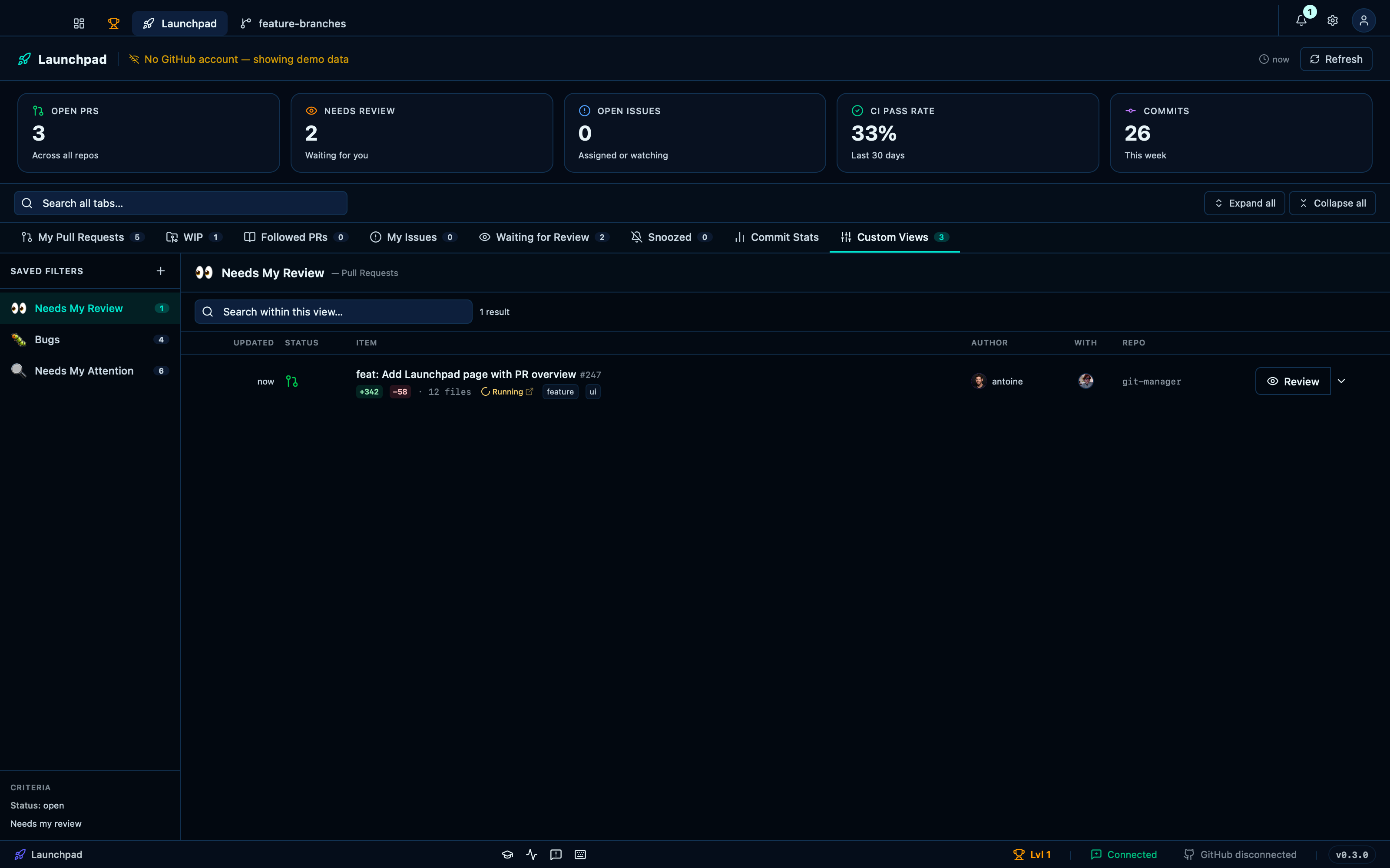 Saving a custom filtered view persists it across a reload
