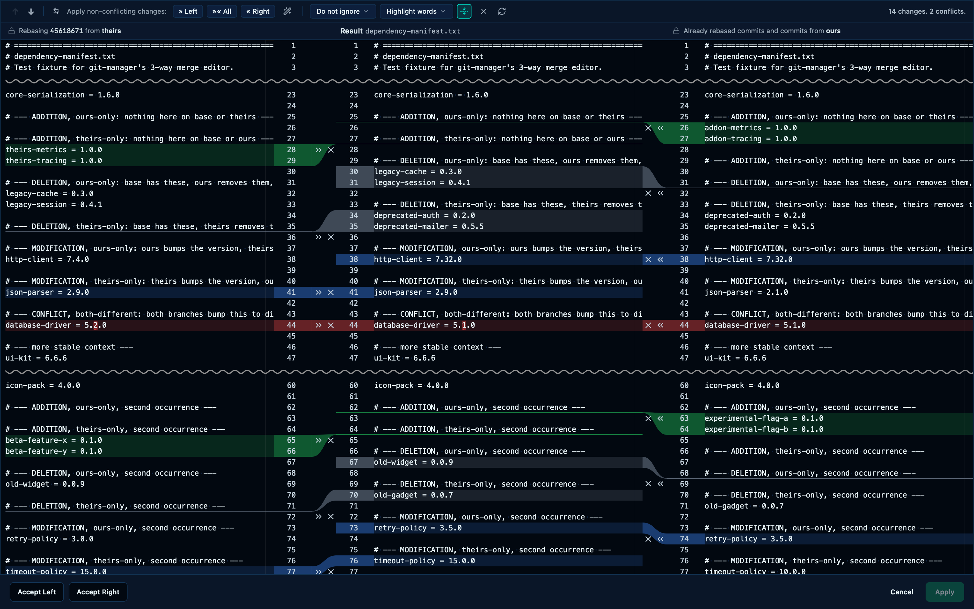 Resolve a conflicted file block by block