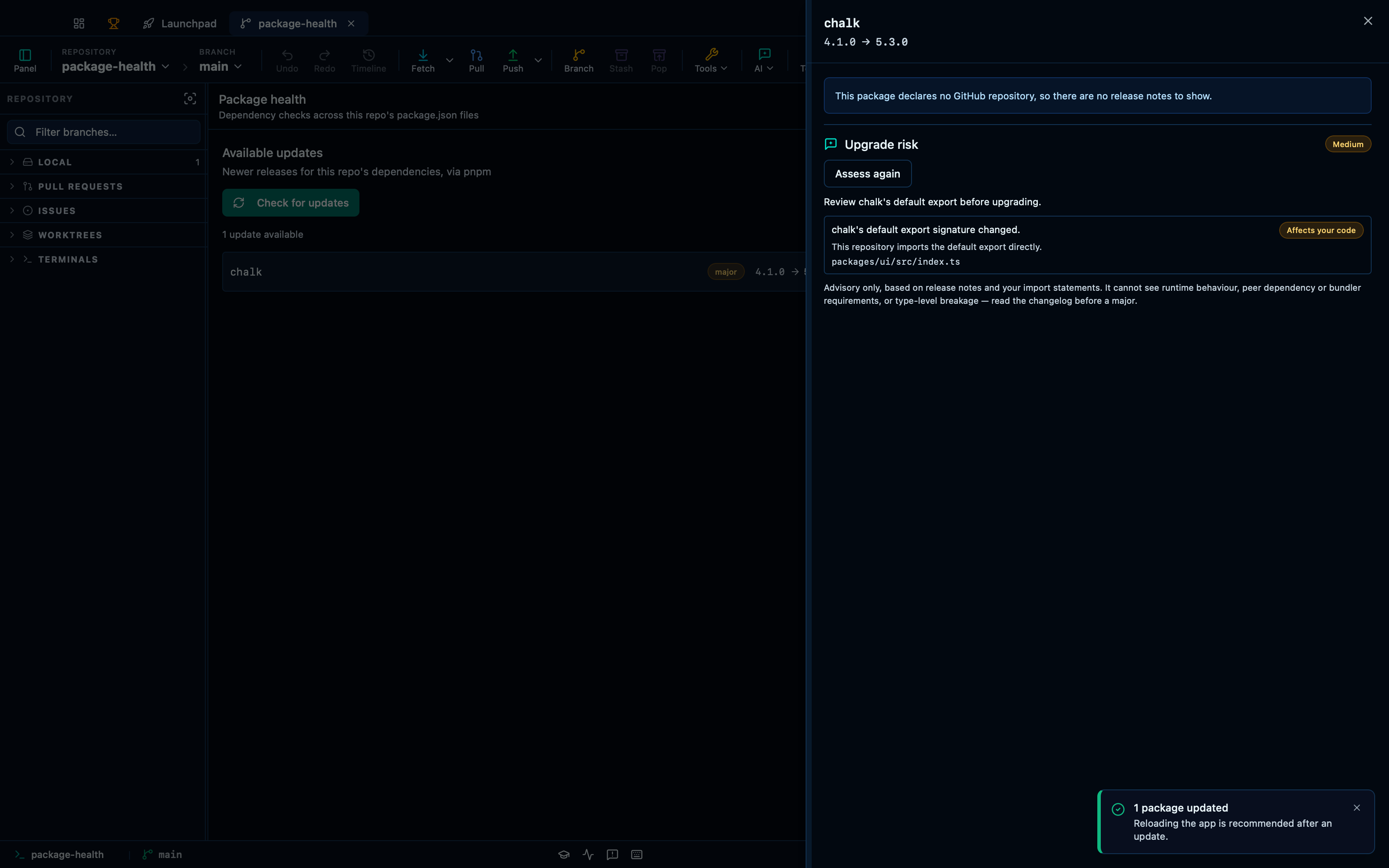 Updating a dependency, then assessing what a bigger one would break