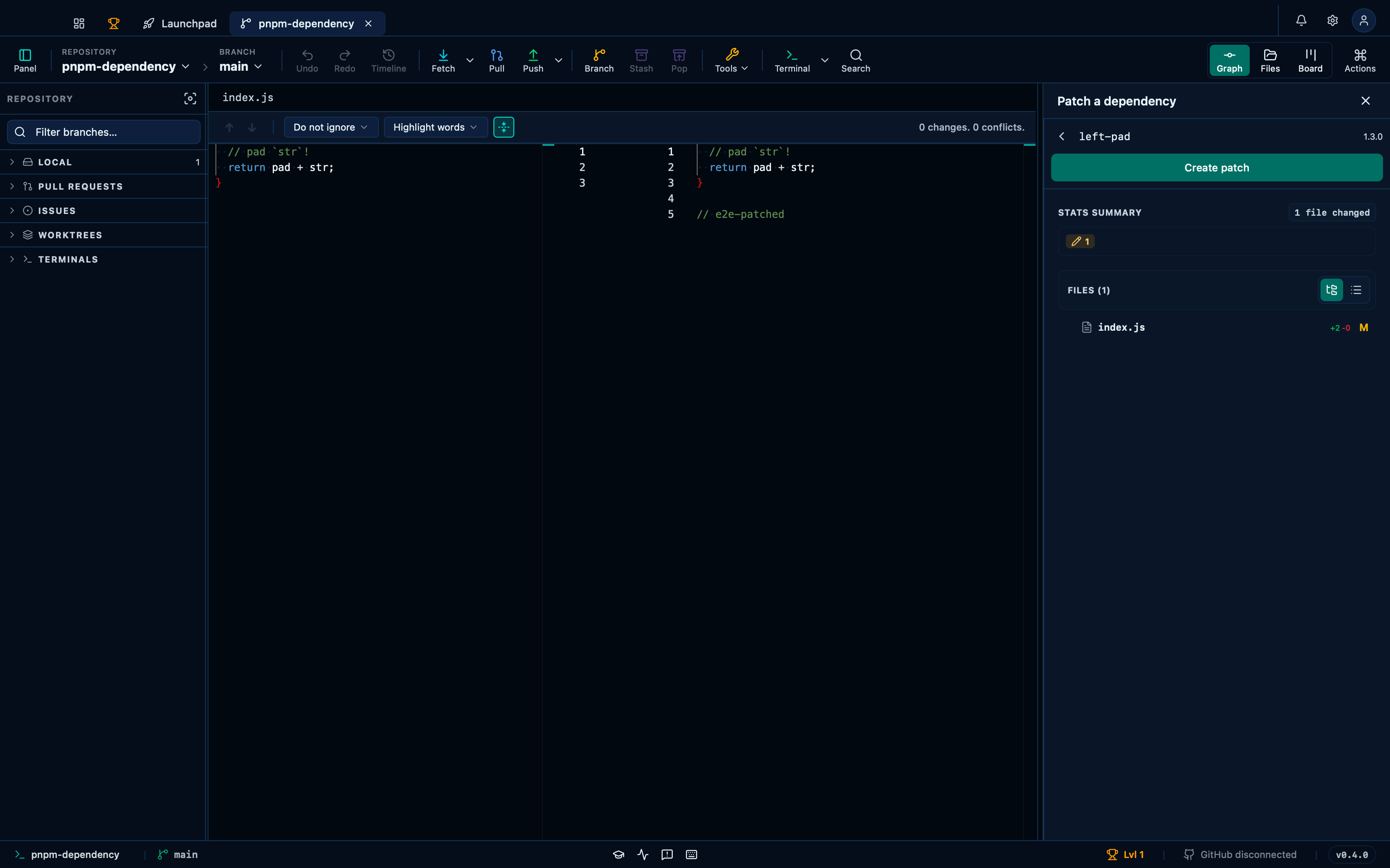 Capturing an edit to an installed dependency as a patch
