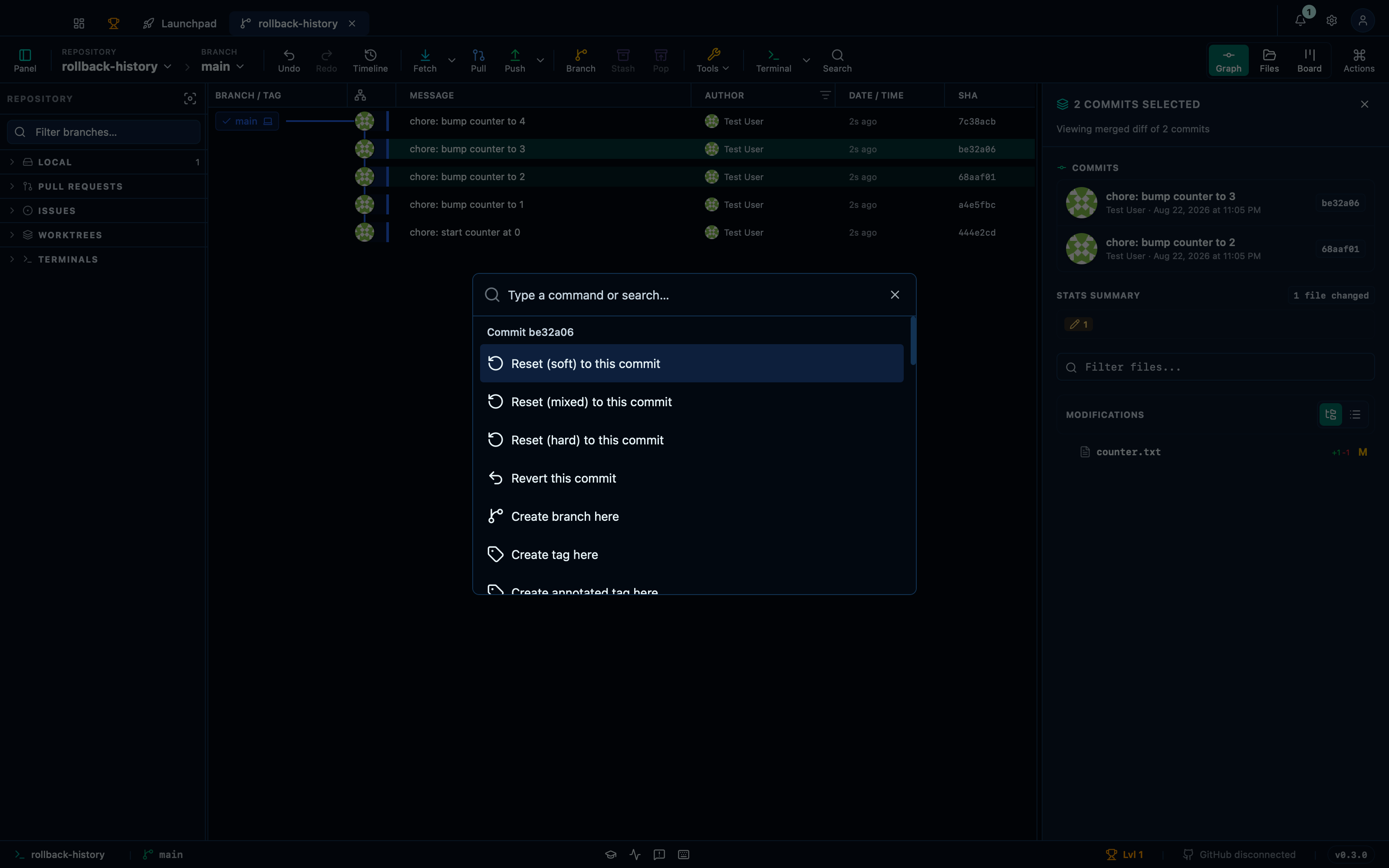 Creating a patch file from a multi-commit selection