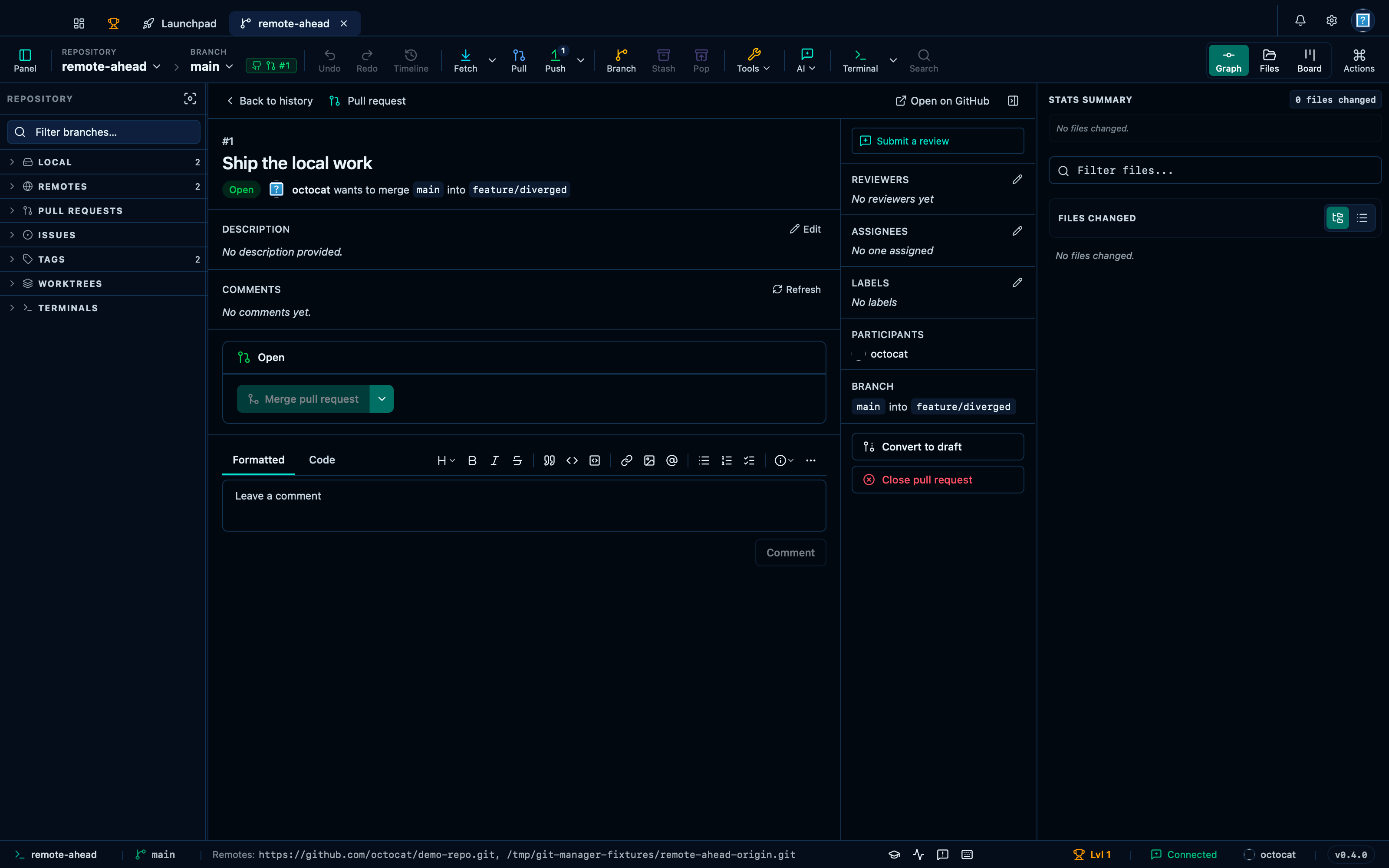 Creating a pull request from an already-committed branch