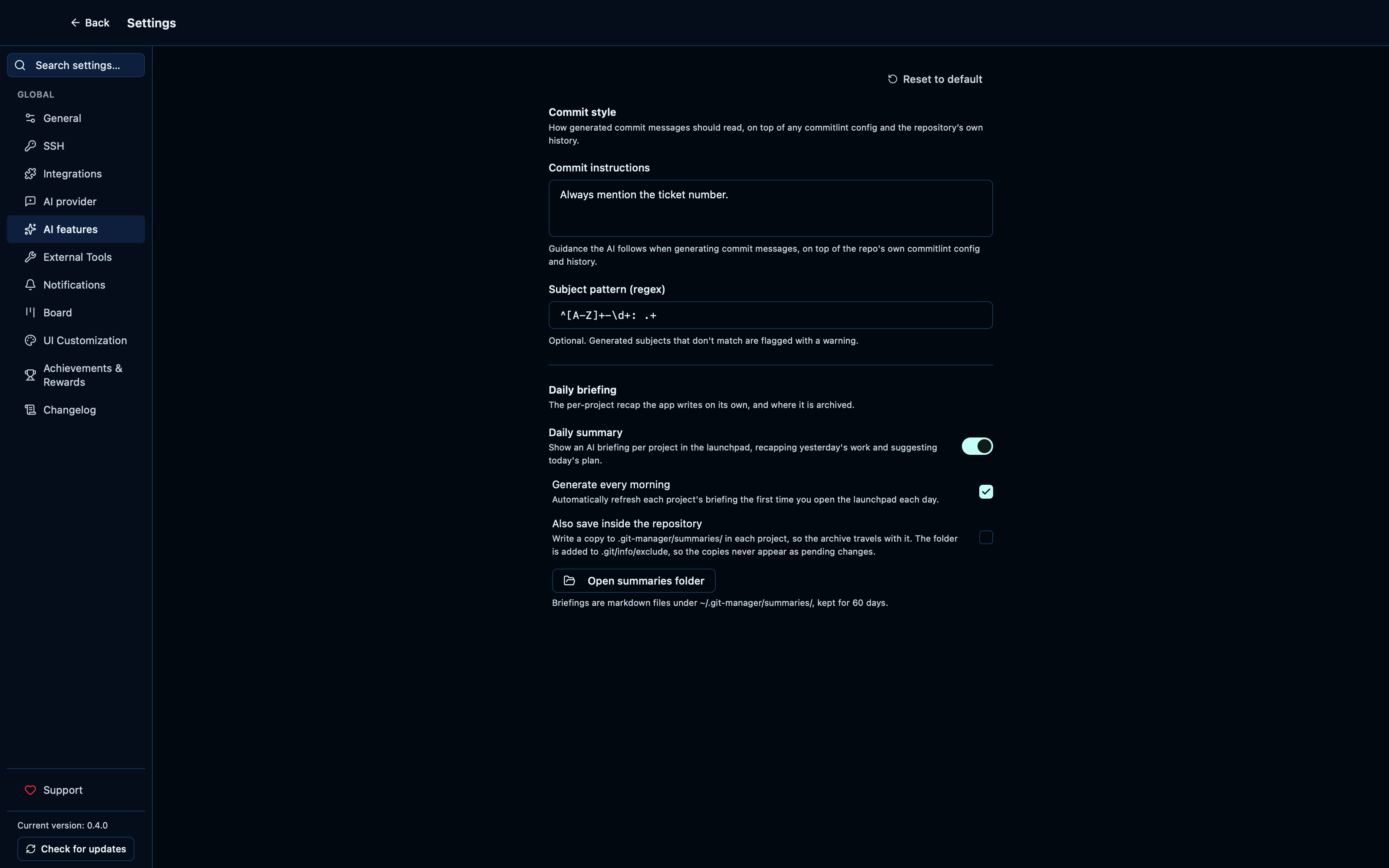 Setting commit instructions and a commit pattern persists across a reload