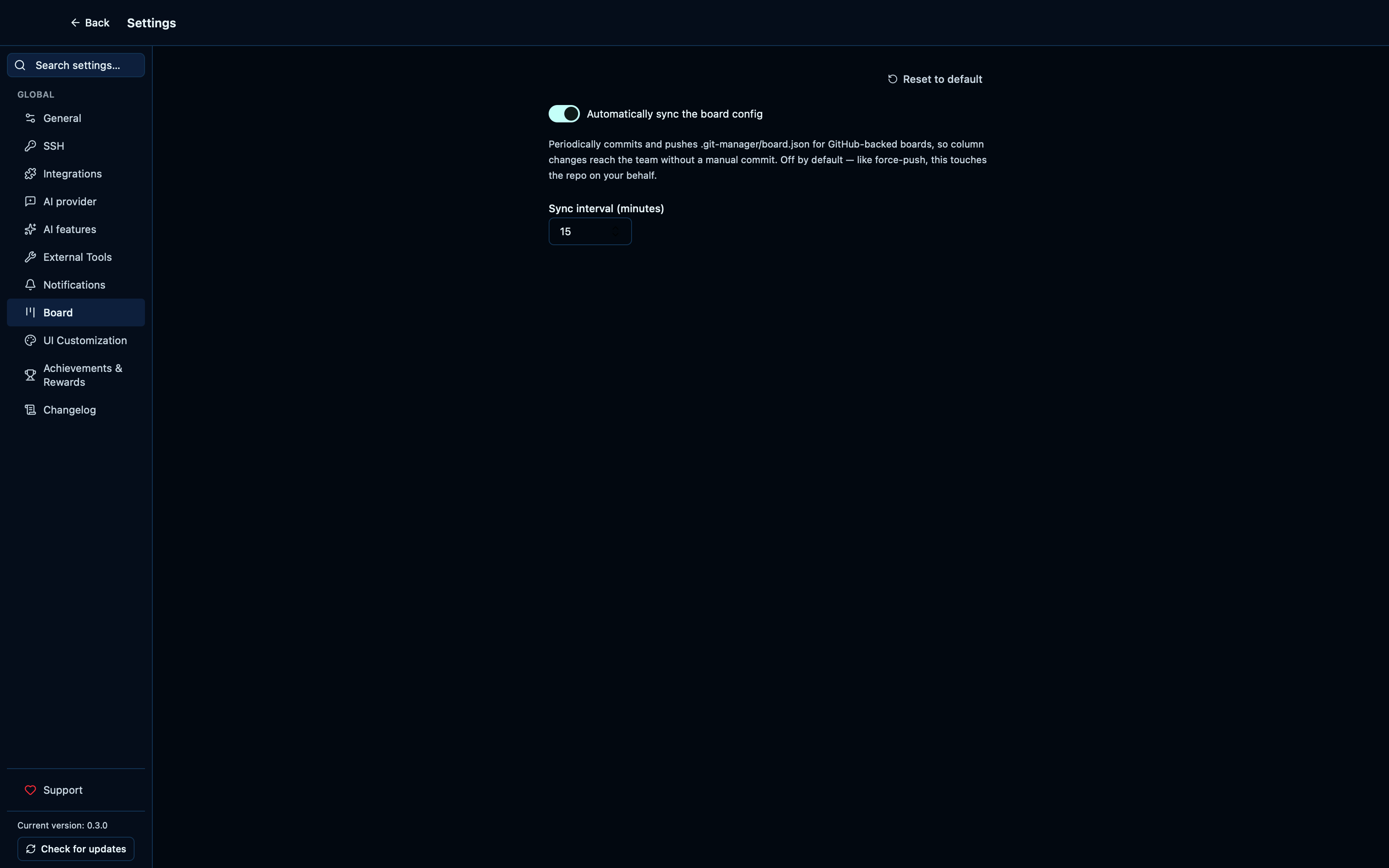 Turning on board auto-sync and setting its interval