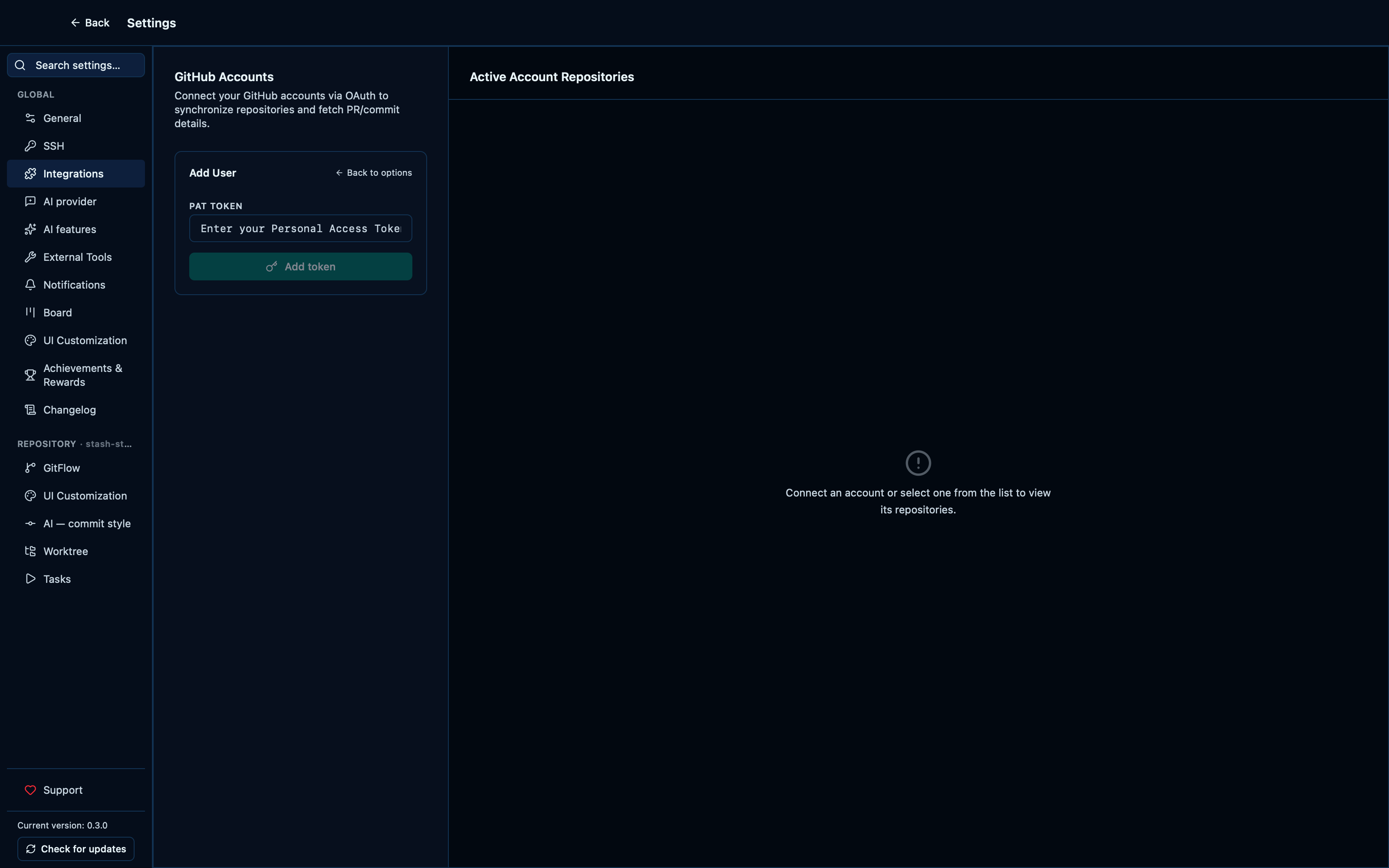 Connecting GitHub with a personal access token instead