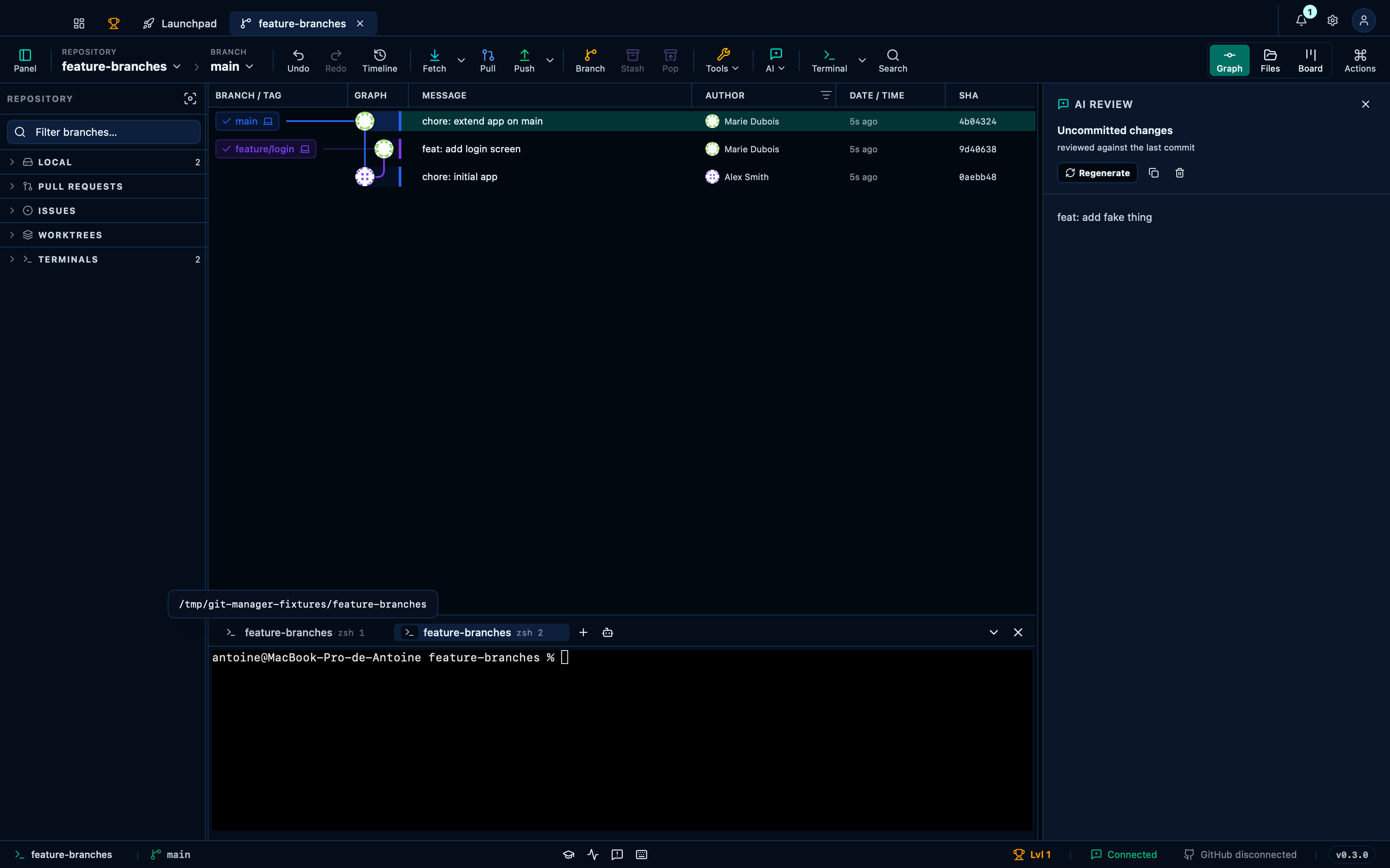 Launching a configured AI agent, then reviewing what it changed