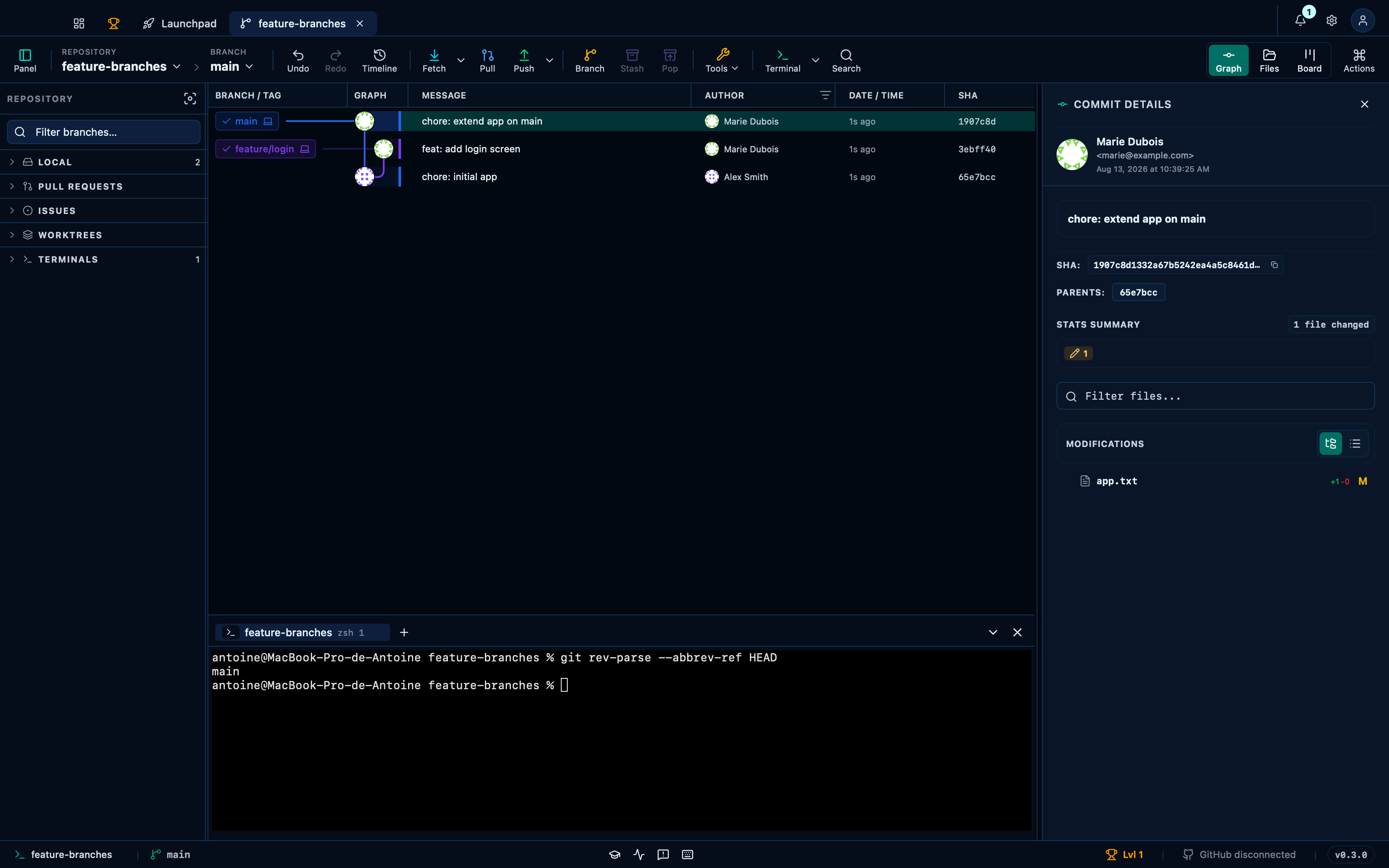 Running a command in the repository you have open