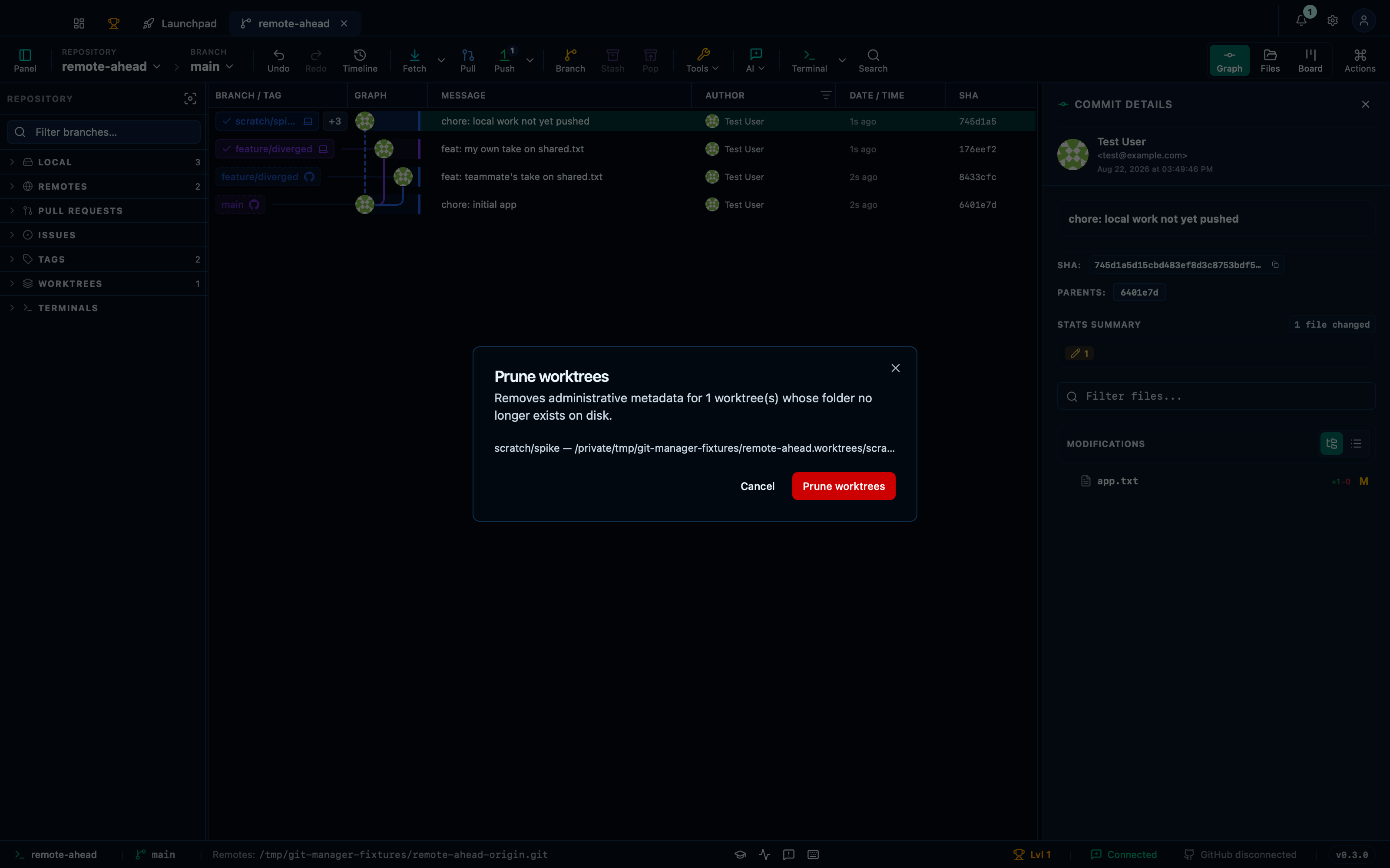 Pruning worktrees whose folder is gone from disk