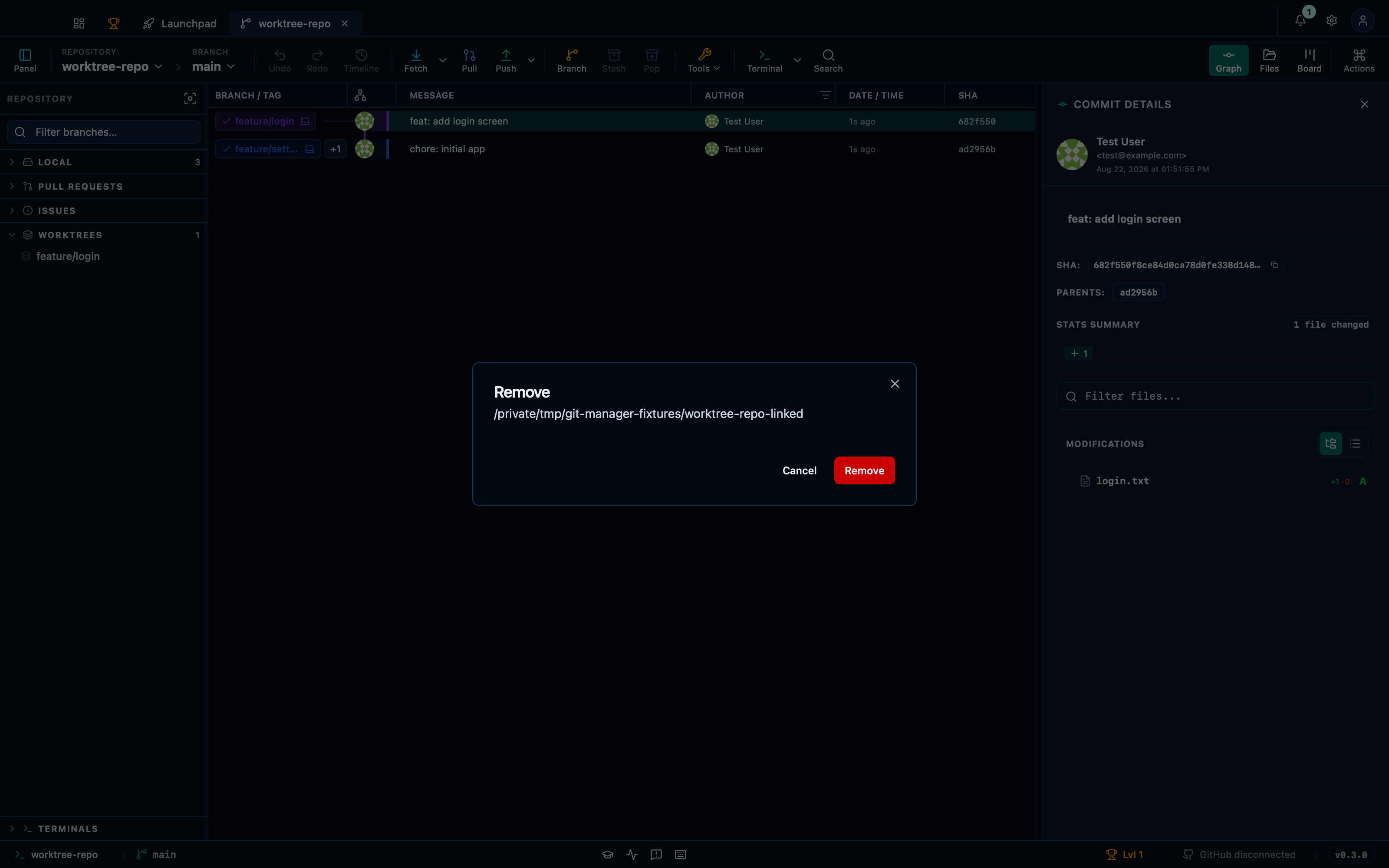 Removing an existing worktree
